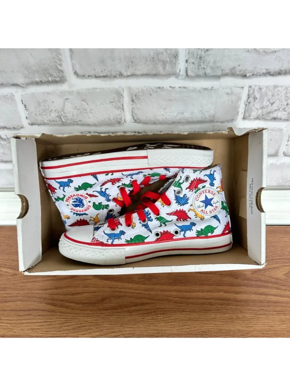 CONVERSE ALL STAR CTAS HI Dinosaur 2 Kids Shoes Canvas White Red Sneaker 663636C